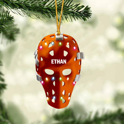 Ice Hockey Helmet With Cage Version 2 - Personalized Christmas Ornament - Gifts For Ice Hockey Lovers OO1810