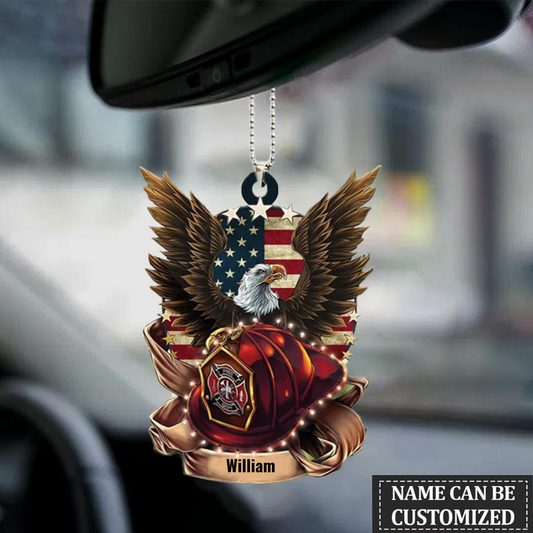 Personalized Flat Car Hanging Ornament Firefighter Eagle OO0100