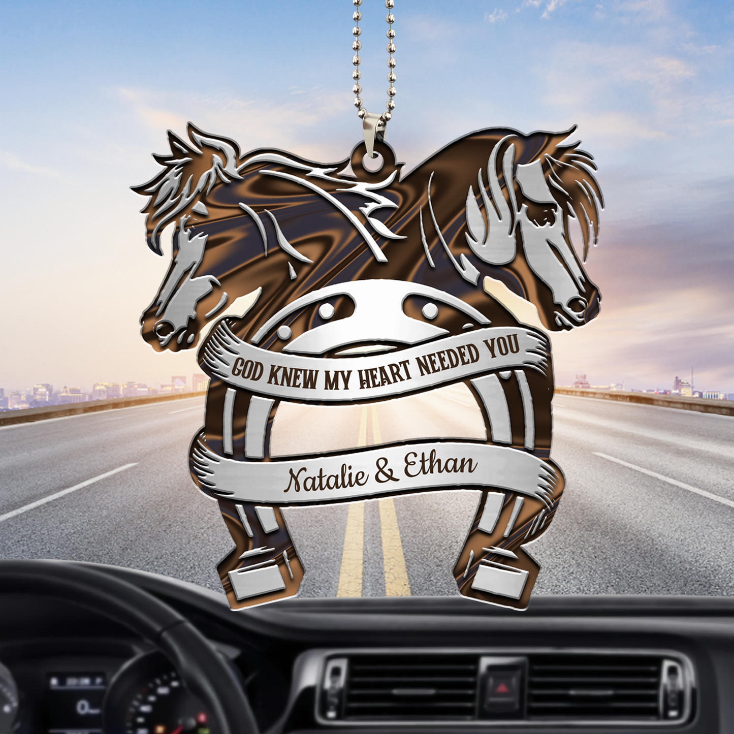 Personalized Couple Ornament For Car, Horse Monogram God Knew Couple Car Hanging Ornaments OO0117