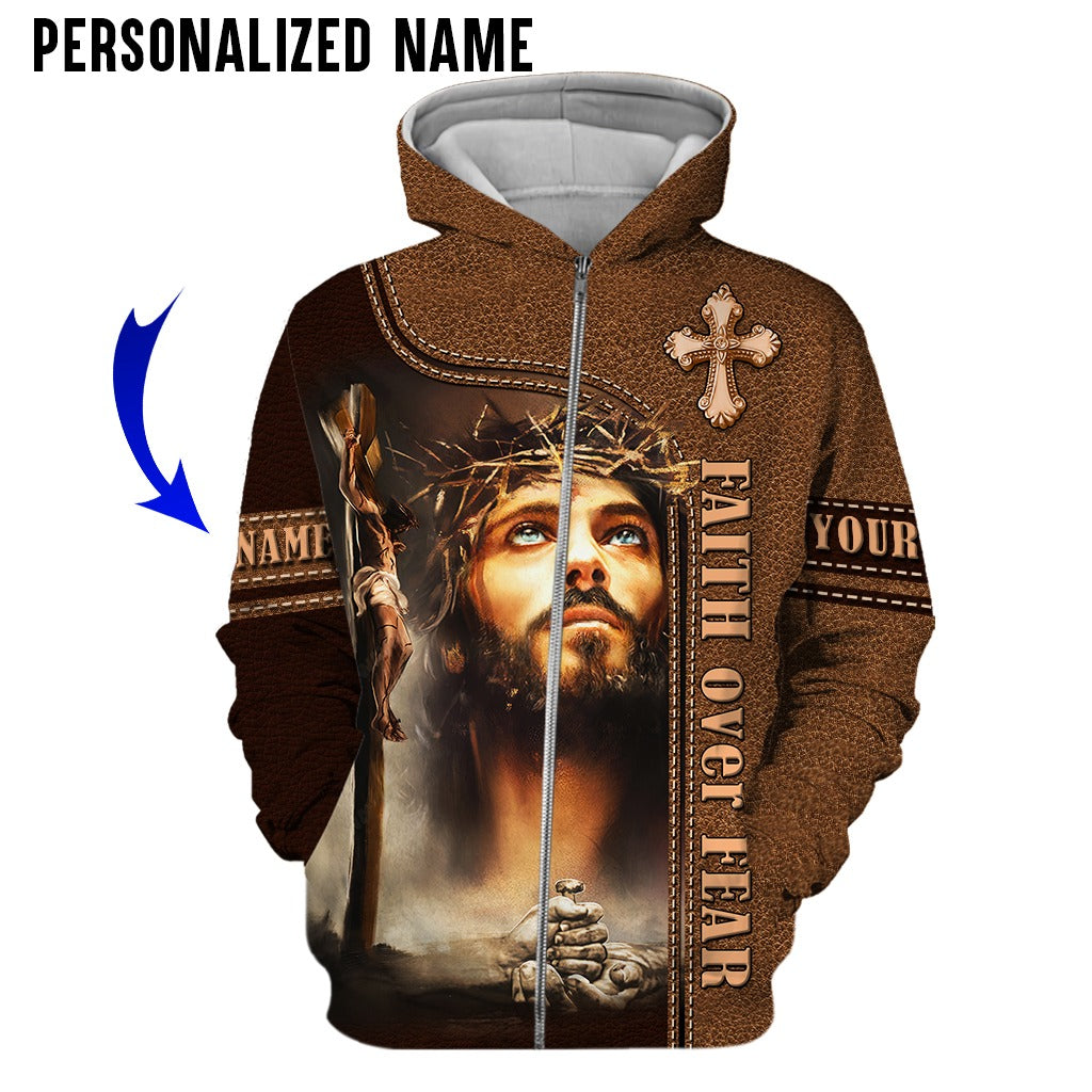 Custom Name Jesus Portrait The Life Of Jesus 3D Hoodies, Faith Over Fair 3D All Over Print Shirt For Christmas, Jesus Gifts Shirt TO0256