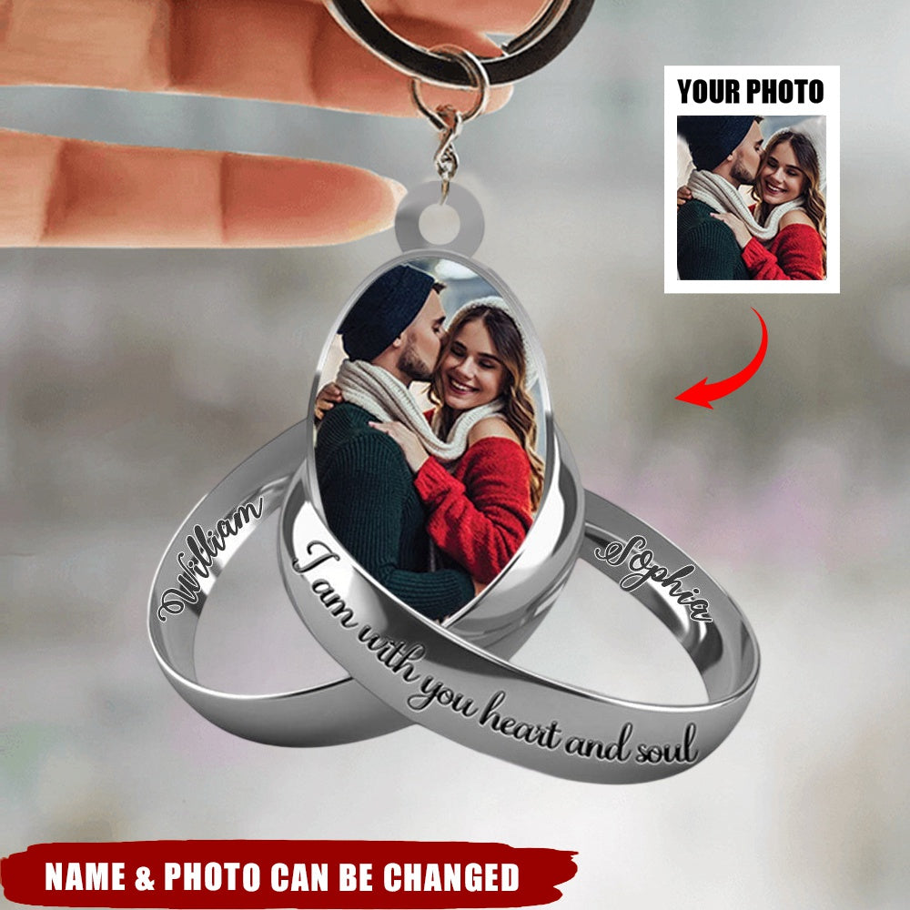 Personalized Photo Couple Silver Rings Acrylic Keychain, Gift for Couple Valentine's day KO0034