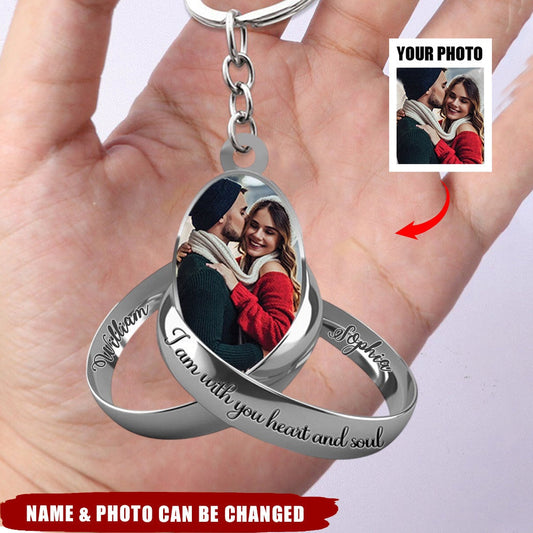 Personalized Photo Couple Silver Rings Acrylic Keychain, Gift for Couple Valentine's day KO0034