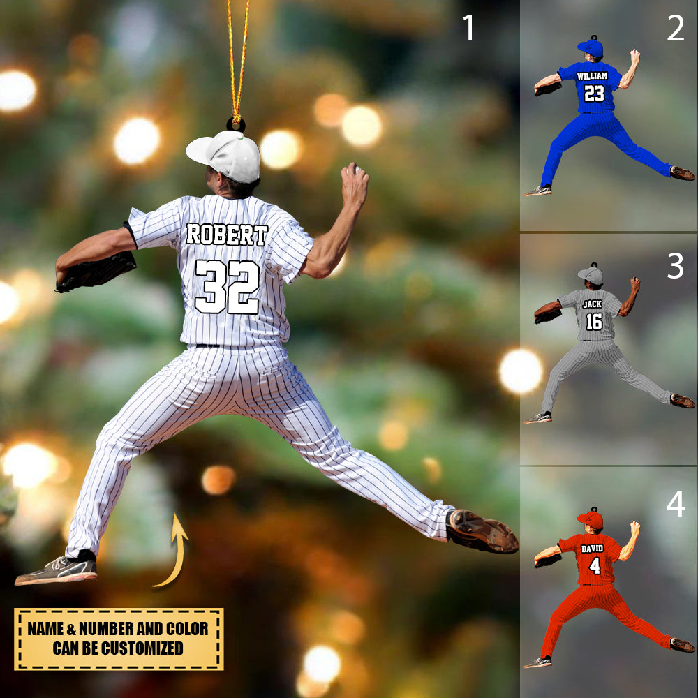 Personalized Baseball Softball Player Throwing The Ball Christmas Ornament, Gift for Baseball Lover OO1826