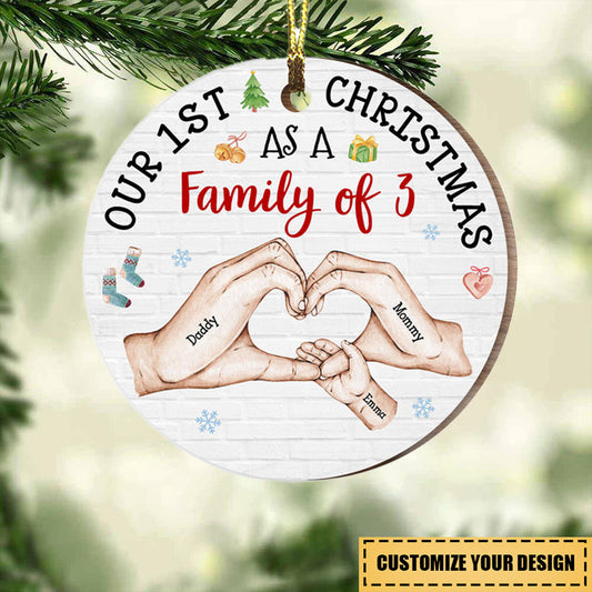 Baby's First Christmas As A Family Hold Hand Circle Ceramic Ornament SO1157