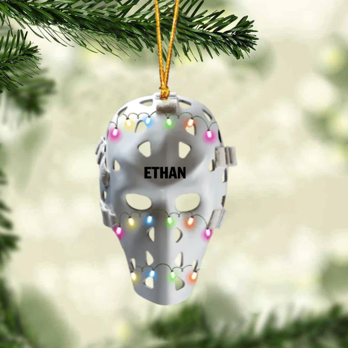 Ice Hockey Helmet With Cage Version 2 - Personalized Christmas Ornament - Gifts For Ice Hockey Lovers OO1810