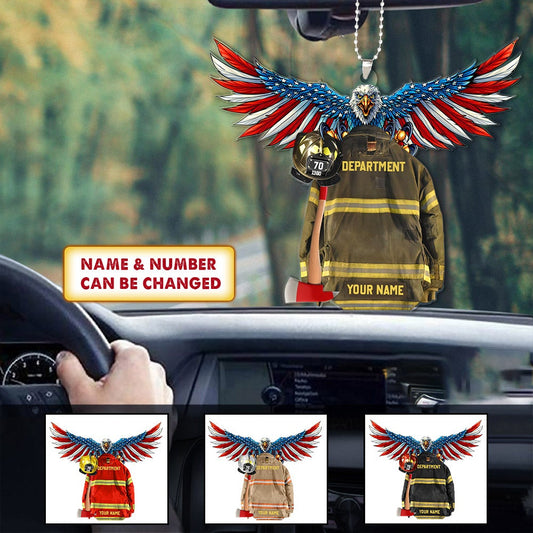 Personalized Eagle Thin Red Line Flag Armor Firefighter Shaped Flat Acrylic Car Hanging Ornament OO0118