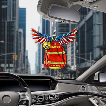 Personalized Eagle Thin Red Line Flag Armor Firefighter Shaped Flat Acrylic Car Hanging Ornament OO0118