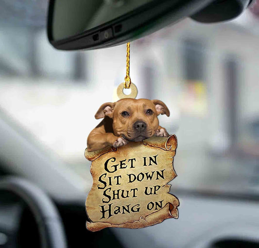 Staffordshire Bull Terrier get in two sided ornament OO0174