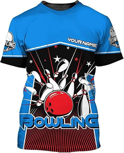 Custom Blue Team Bowling T Shirt For Men And Women, Custom Team Bowling Shirt BZ0067