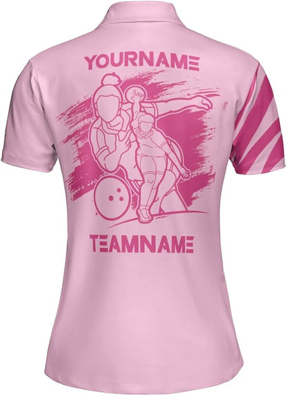 Custom Pink Team Bowling Polo Shirt For Women, Custom Bowling Shirt BZ0122