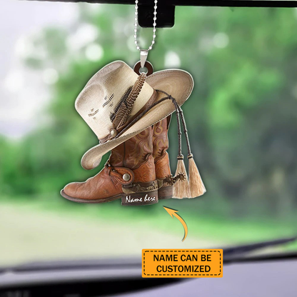 Personalized Boots And Hat Cowboy Flat Acrylic Ornament, Cowboy Car Interior Mirror Hanging Ornaments OO0058