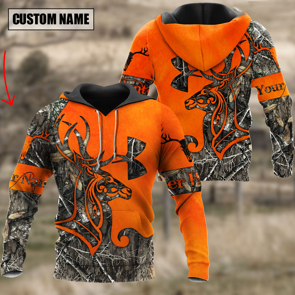 Personalized Name Orange Deer Hunting 3D Hoodie Shirt, Hunting Shirt for Men SO0438