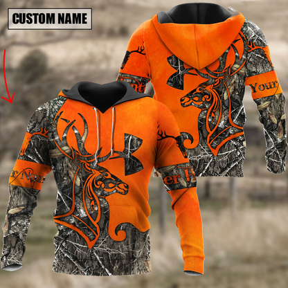 Personalized Name Orange Deer Hunting 3D Hoodie Shirt, Hunting Shirt for Men SO0438