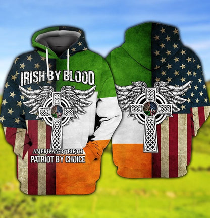 3D All Over Print Irish By Blood St Patrick's Day Shirt, American By Birth Patriot By Choice 3D Shirt PO0284