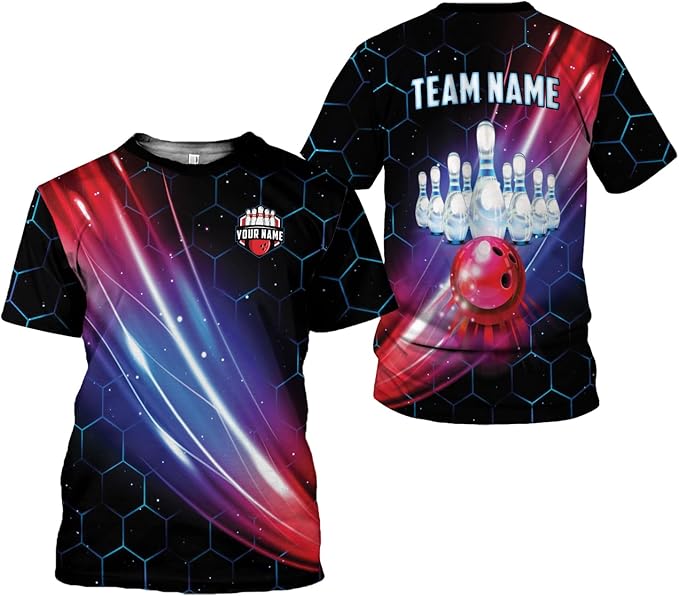 Custom Black Team Bowling T Shirt For Men, Custom Team Honeycomb Bowling Shirt BZ0030