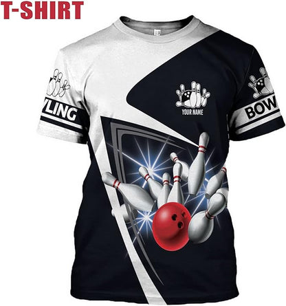 Custom Black And White Bowling T Shirt For Men, Custom Bowling Shirt BZ0077