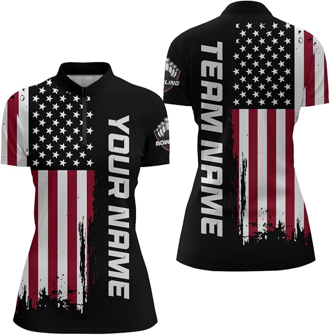 Custom American Flag Bowling Polo Shirt For Men, Custom Patriotic Bowling Team Shirts BZ0100