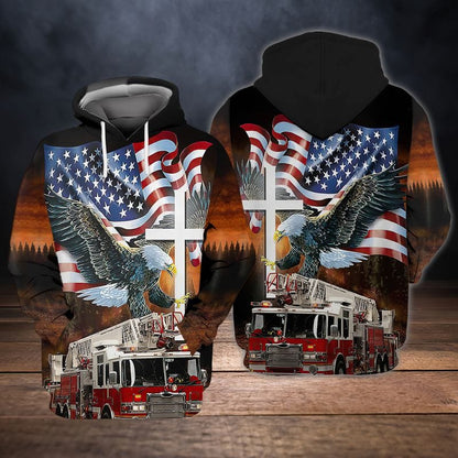 God Blessed Eagle Flag and Fire Truck Firefighter 3D All Over Print Shirt TO3280