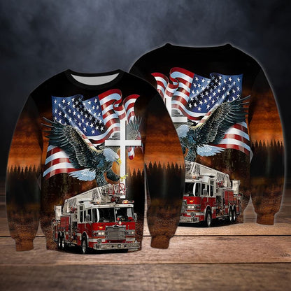 God Blessed Eagle Flag and Fire Truck Firefighter 3D All Over Print Shirt TO3280