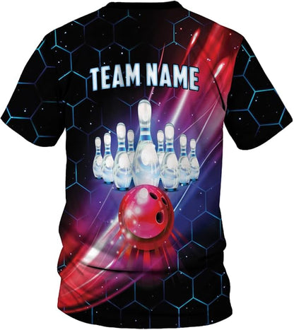 Custom Black Team Bowling T Shirt For Men, Custom Team Honeycomb Bowling Shirt BZ0030