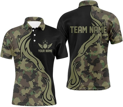 Custom Camo Bowling Jersey Shirt For Men, Custom Camouflage Bowling Team Shirts BZ0197