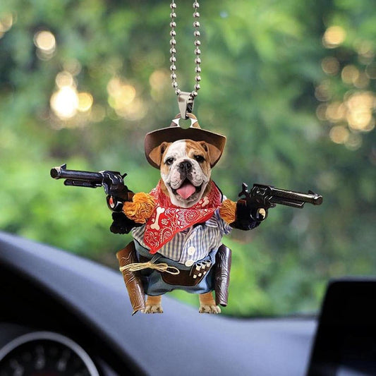 Bulldog Cowboy Car Hanging Ornament Dog Ornament Dog Lover Gift OO0668