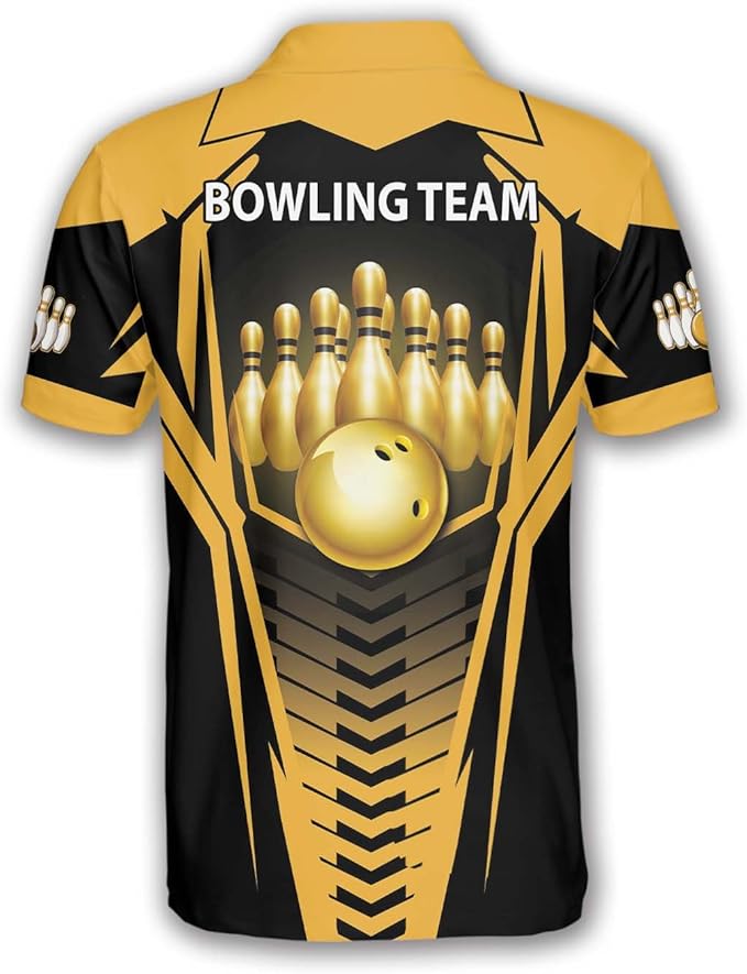 Custom Black And Yellow Team Bowling Polo Shirt For Men, Custom Bowling Team Shirts BZ0166