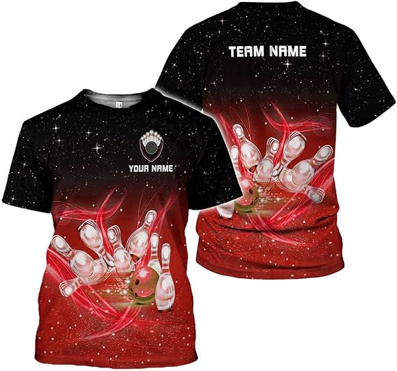 Custom Team Black And Red Bowling T Shirt For Men And Women, Custom Bowling Shirt BZ0025