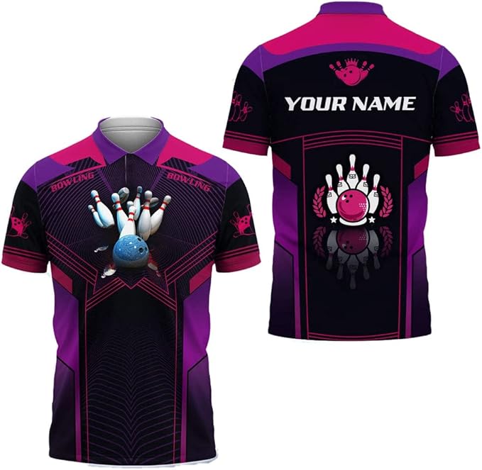 Custom Purple Bowling Polo Shirt For Men, Custom Bowling Shirt BZ0107