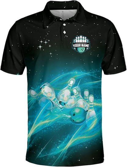 Custom Team Black And Blue Bowling Polo Shirt For Men, Custom Bowling Shirt BZ0035