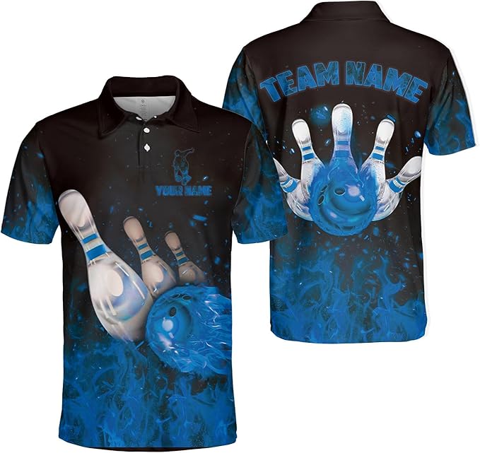 Custom Flame Bowling Polo Shirt For Men, Custom Flame Bowling Team Shirts BZ0090