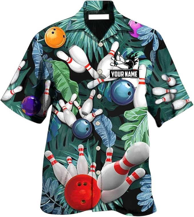 Custom Tropical Bowling Hawaiian Shirt For Men, Custom Bowling Shirt BZ0201