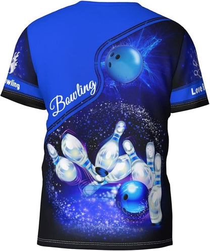 Custom Blue Bowling T Shirt For Men, Custom Bowling Shirt BZ0076