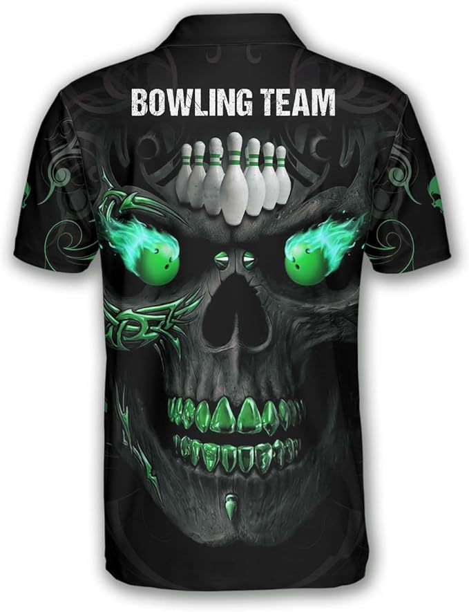 Custom Skull Bowling Polo Shirt For Men, Custom Black Skull Bowling Team Shirts BZ0188