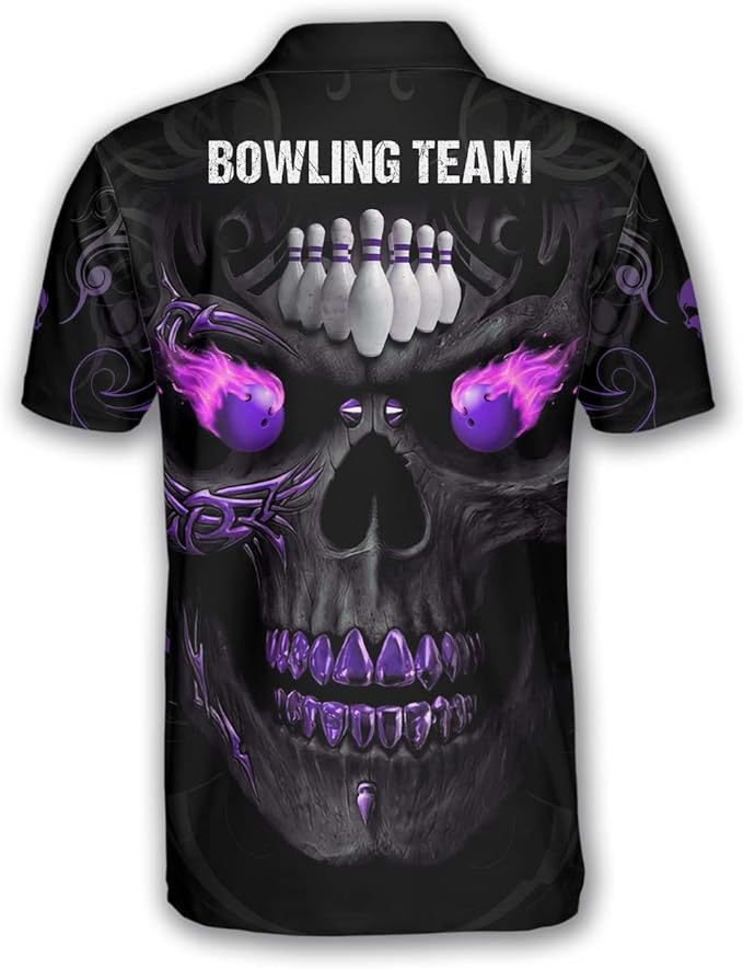 Custom Skull Bowling Polo Shirt For Men, Custom Black Skull Bowling Team Shirts BZ0188