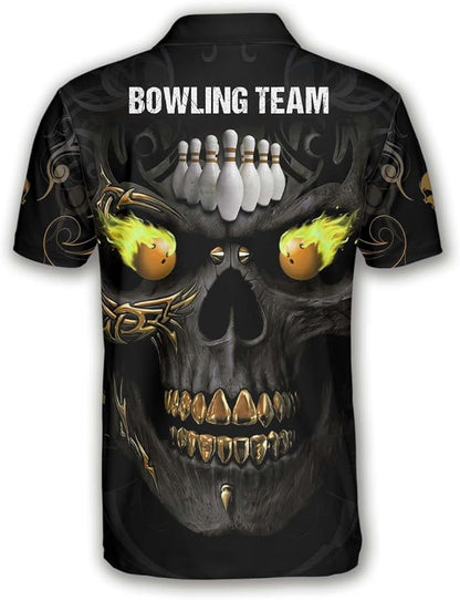 Custom Skull Bowling Polo Shirt For Men, Custom Black Skull Bowling Team Shirts BZ0188