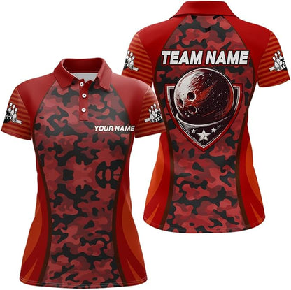 Custom Bowling Team Shirts For Women, Custom Camo Bowling Polo Shirt For Women BZ0193