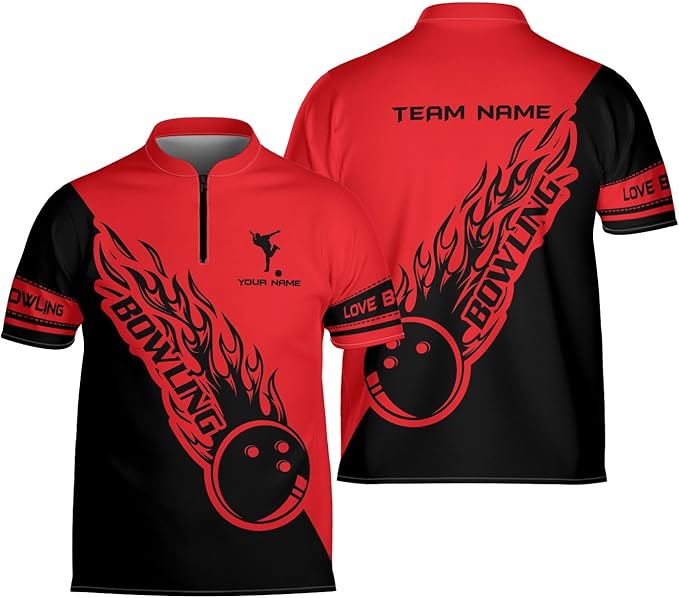 Custom Black And White Flame Ball Bowling Jersey Shirt For Men, Custom Bowling Team Shirts BZ0083