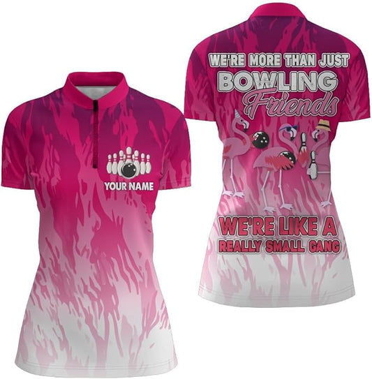 Custom We're More Than Just Bowling Friends We're Like A Really Small Gang Bowling Jersey Shirt For Women, Custom Funny Bowling Shirt BZ0013