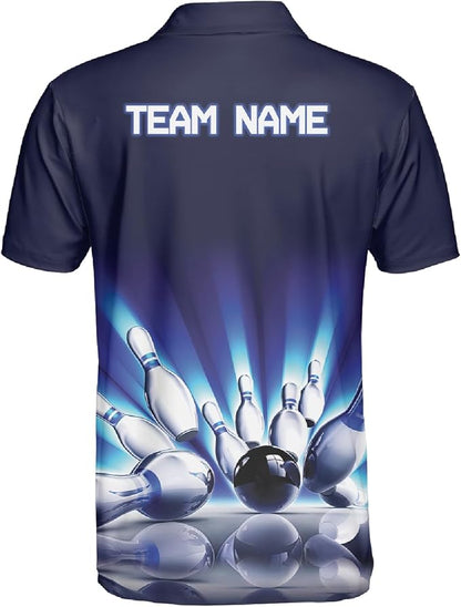 Custom Blue Team Bowling Polo Shirt For Men, Custom Bowling Shirt BZ0063