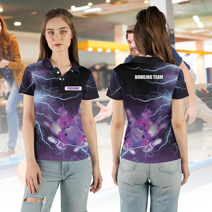 Custom Purple Flame Bowling Jersey Shirt For Men, Custom Flame Bowling Team Shirts BZ0044