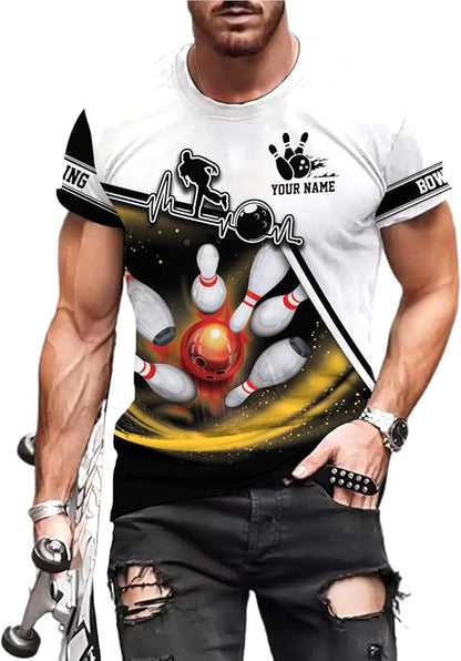 Custom Black And White Bowling T Shirt For Men, Custom Bowling Shirt BZ0055