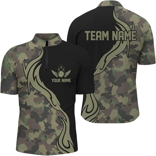 Custom Camo Bowling Jersey Shirt For Men, Custom Camouflage Bowling Team Shirts BZ0197