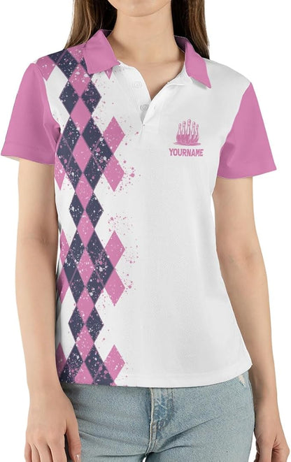 Custom Yes I Do Bowl Like A Girl Want A Lesson Bowling Polo Shirt For Women, Custom White And Pink Funny Bowling Shirt BZ0016