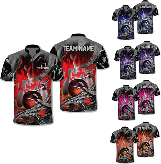 Custom Red Flame Bowling Jersey Shirt For Men, Custom Flame Bowling Team Shirt BM0287