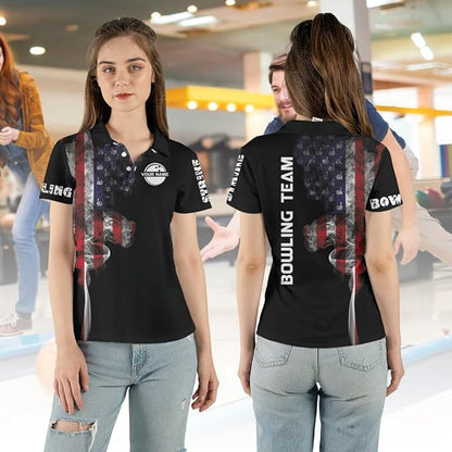 Custom American Flag Bowling Jersey Shirt For Men, Custom Patriotic Bowling Team Shirts BZ0048