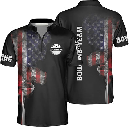 Custom American Flag Bowling Jersey Shirt For Men, Custom Patriotic Bowling Team Shirts BZ0048