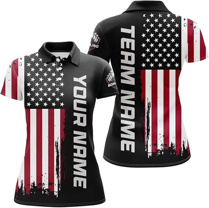 Custom American Flag Bowling Polo Shirt For Men, Custom Patriotic Bowling Team Shirts BZ0100