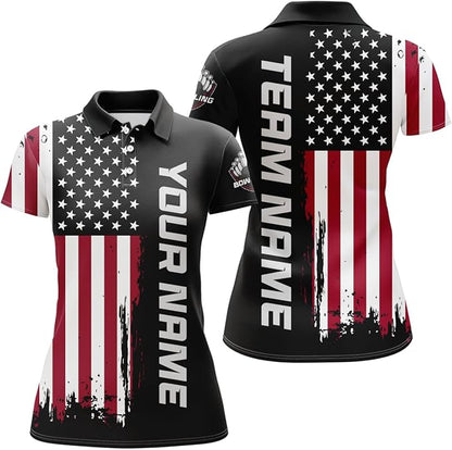 Custom American Flag Bowling Polo Shirt For Men, Custom Patriotic Bowling Team Shirts BZ0100