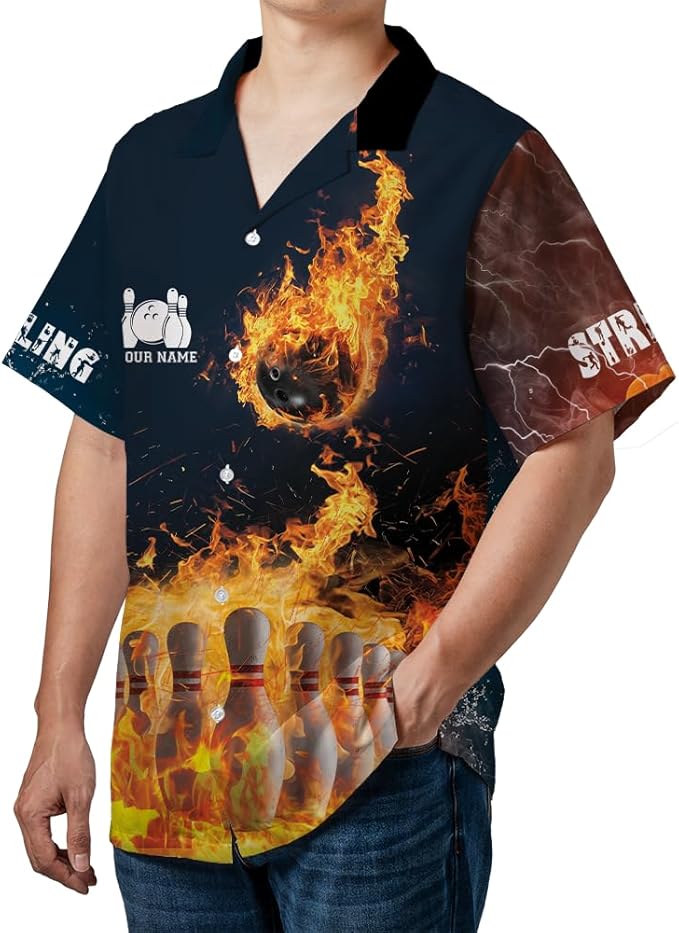 Custom Flame Bowling Jersey Shirt For Men, Custom Team Flame Bowling Shirt BZ0007